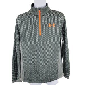 Boy's Under Armour Heatgear Lightweight Gray Neon Orange Large 1/4 Zip Pullover